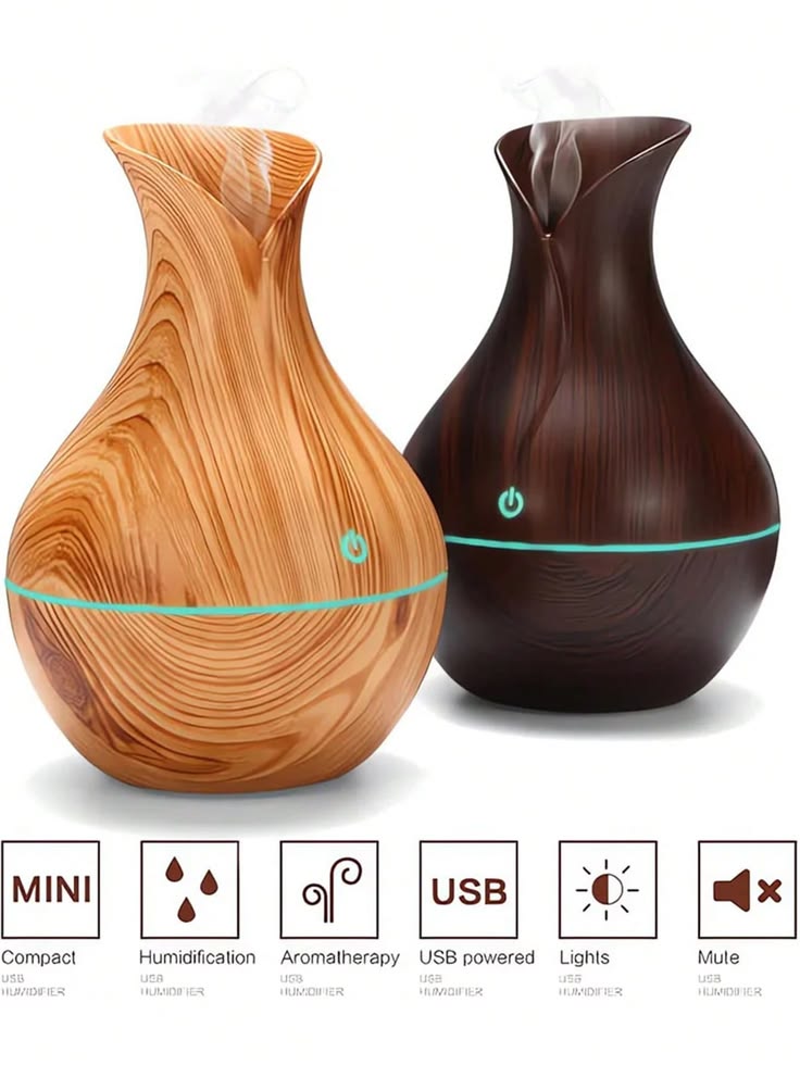 Wooden Aroma Diffuser – Mini USB Humidifier with LED Light, Mist Maker & Aromatherapy Function
