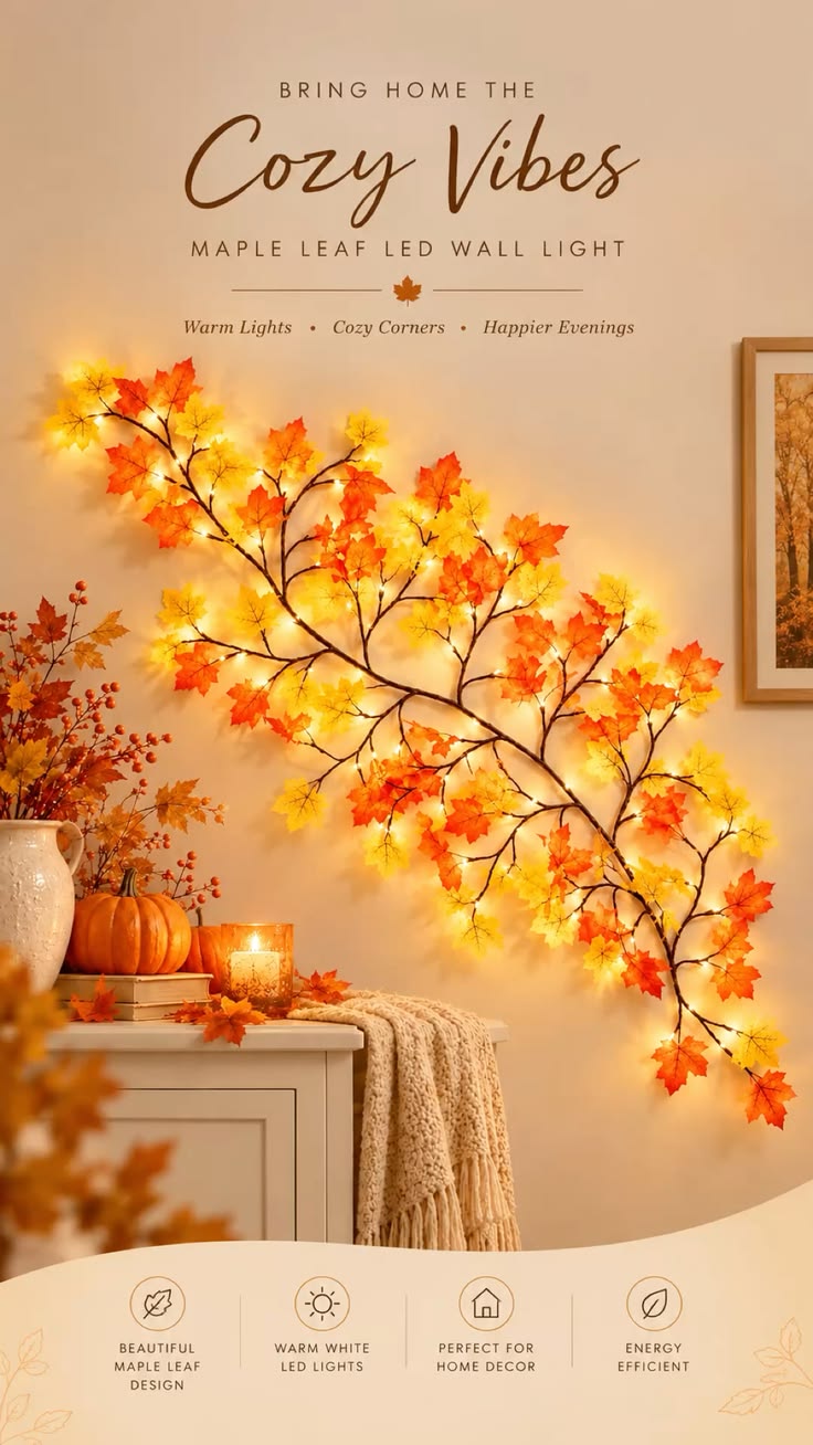 Maple Leaf Tree Tree Branch LED String Light – Decorative Warm White Fairy Lights for Bedroom & Home Decor