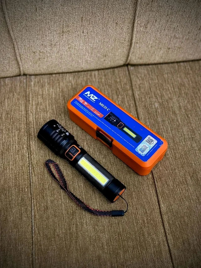 MZ M035-C Rechargeable Tactical LED Flashlight With COB Side Light & Hard Case