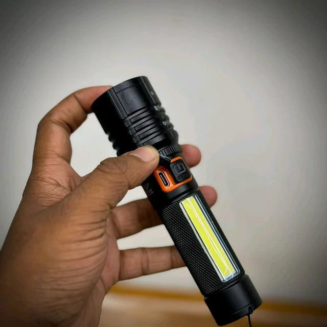MZ M035-C Rechargeable Tactical LED Flashlight With COB Side Light & Hard Case