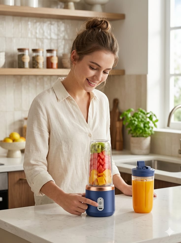 Portable USB Blender Mixer with 2 Bottles – Rechargeable Mini Juicer