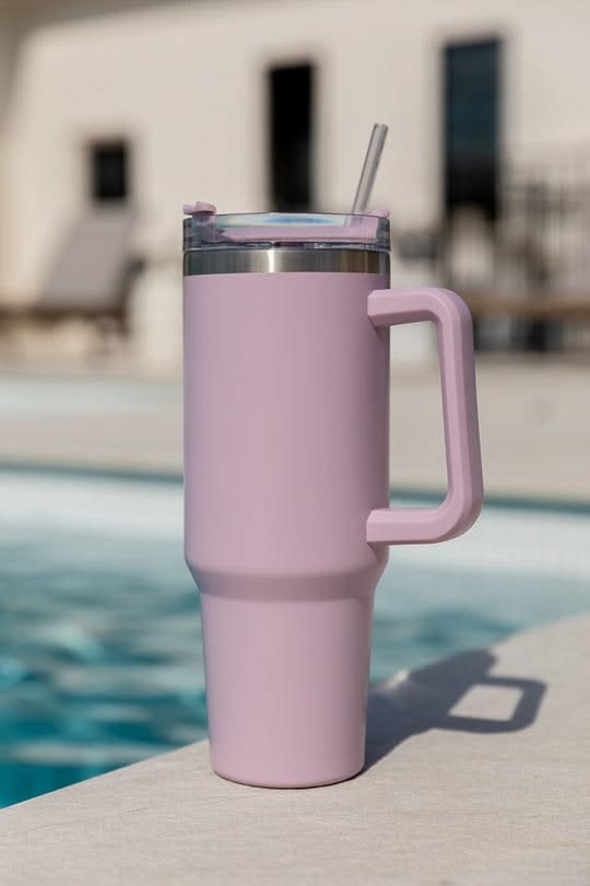 Stainless Steel Insulated Tumbler with Handle, Silicone Straw and Wide Mouth