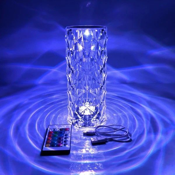 Crystal Table Lamp with 16 Colors, Remote Control & LED Ambient Night Light – USB Powered Decorative Lamp